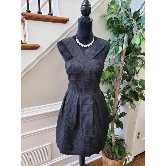 Dee Elle Womens Solid Black Nylon V-Neck Sleeveless Knee Length Dress Size Large - Picture 1 of 11